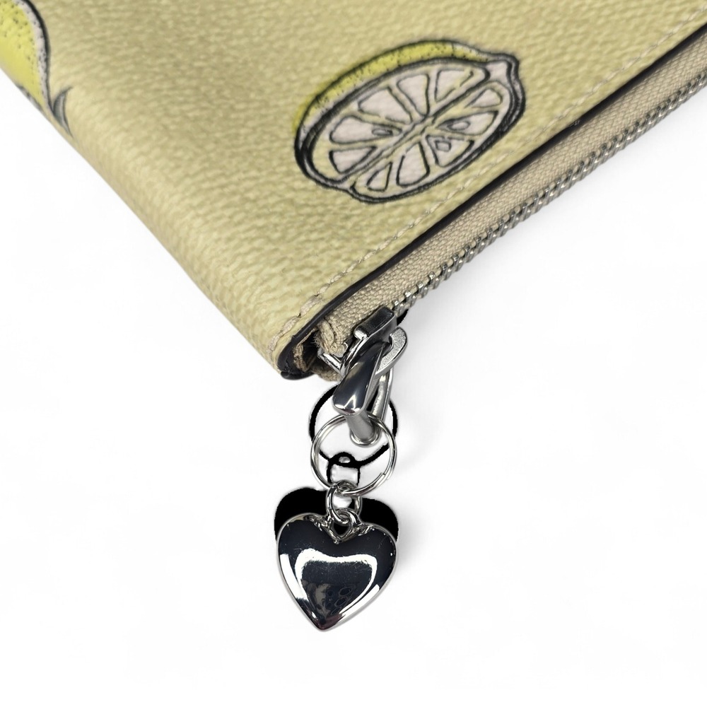 Coach Lemon Print Crossgrain Leather Small Wristlet Yellow ☆ - Picture 3 of 6